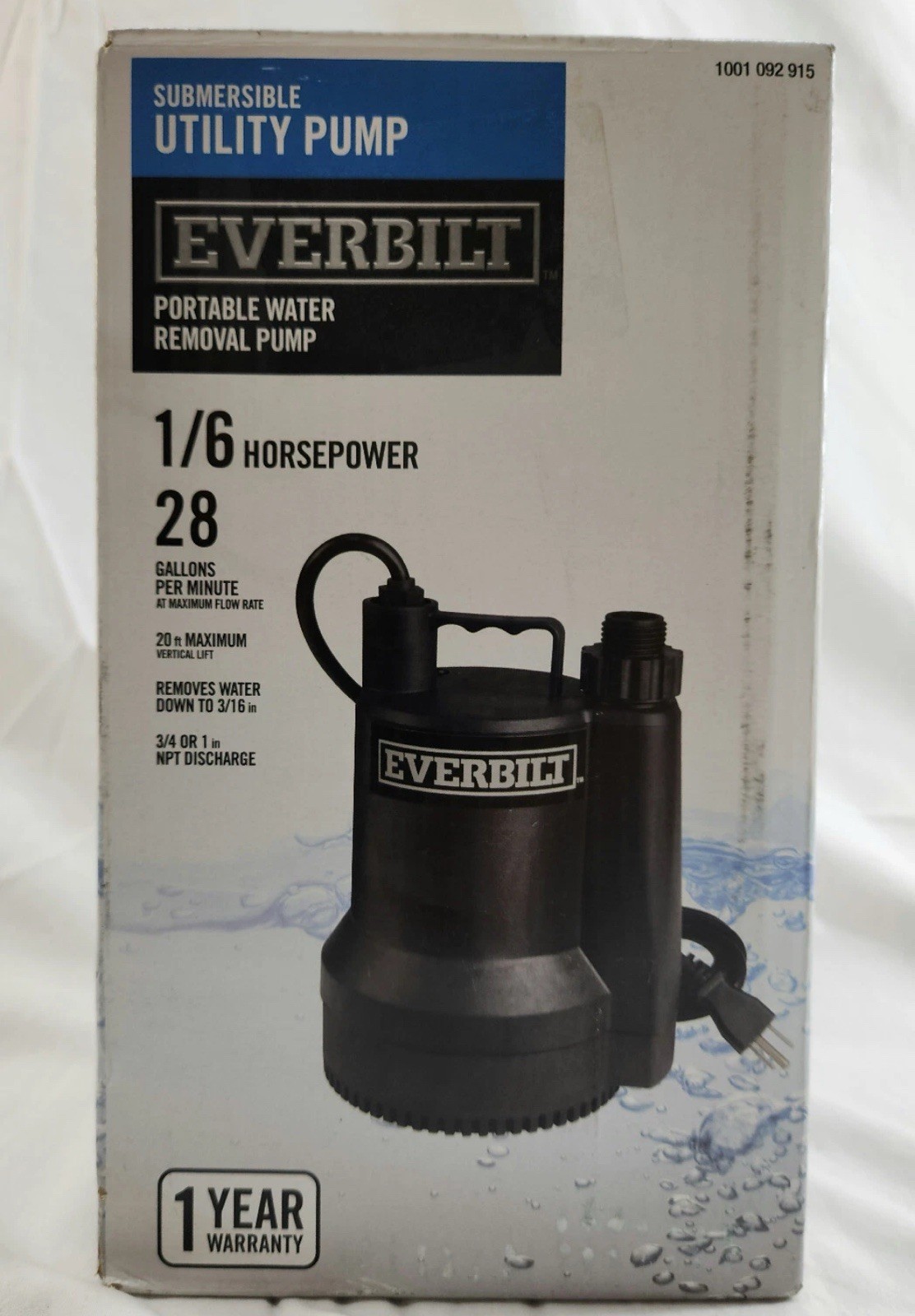 Everbilt 1/6 HP Plastic Submersible Utility PumpSUP54-HD 28 GPM 3/4" & 1" NPT gallery