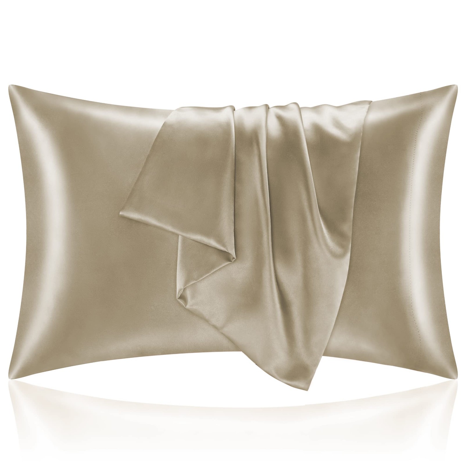 Silk Like Satin Pillowcases, 2 Pack King Size, Beige gallery