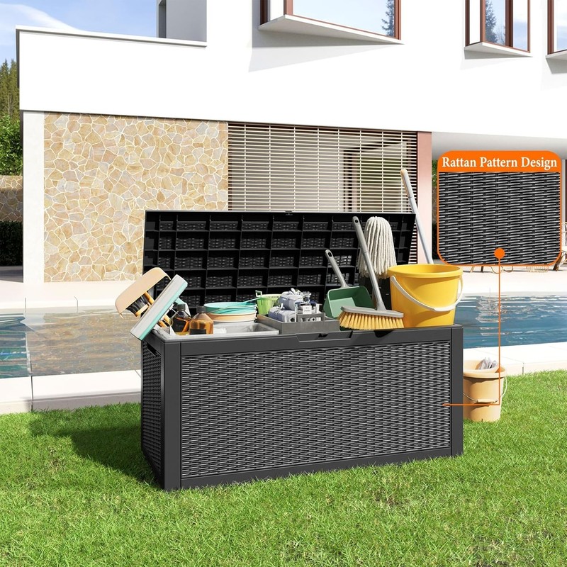 100 Gallon Resin Deck Box - Lockable Waterproof Outdoor Storage for Patio, Black gallery