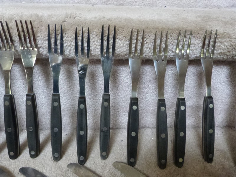 38 Piece Stainless Flatware Set 3 Rivet Black Dark Brown Melamine or Wood Handle gallery