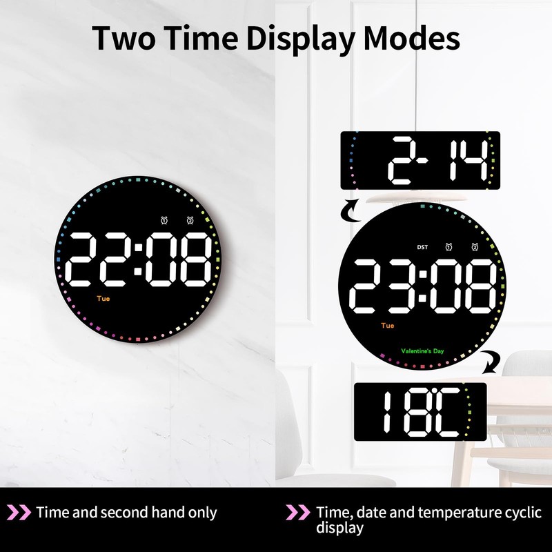 Digital Wall Clock with Remote Control, 10" Wall Clock with Large Display, Di... gallery