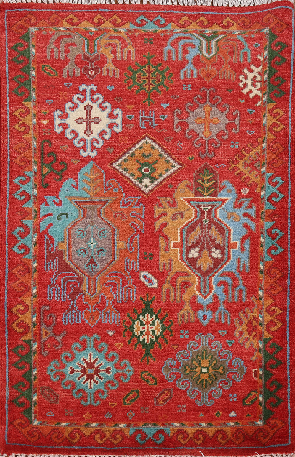 Vibrant Kazak Pakistani Rug Handmade Tradition Geometric Patterns Wool 2x3 ft gallery