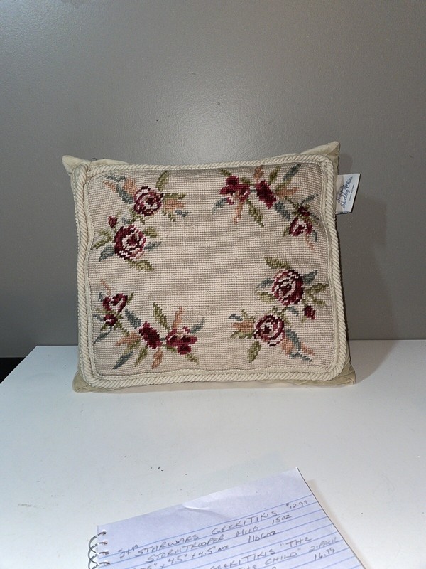 Petit Point Needlepoint Accent Pillow Simply Shabby Chic Cottage Floral Roses gallery