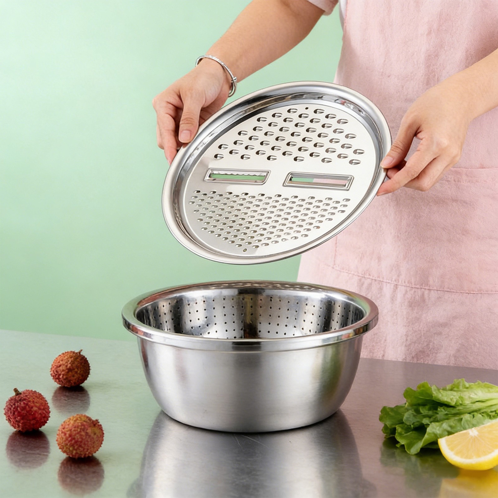 3Pack Multi-Functional Stainless Steel Shredding & Drainage Basin W/ Grating Lid gallery