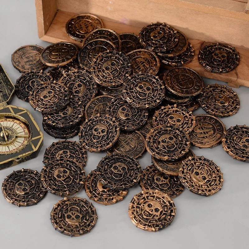 10-50Pcs Pirate Coins 3.8Cm Plastic Metal Gold Coin Kids Birthday Party Treasure gallery