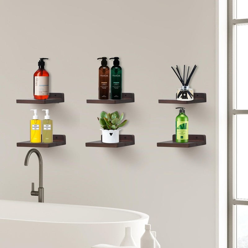6 Pack 5x6 Inch Dark Walnut Small Floating Shelf Rustic Wood Display Ledges gallery