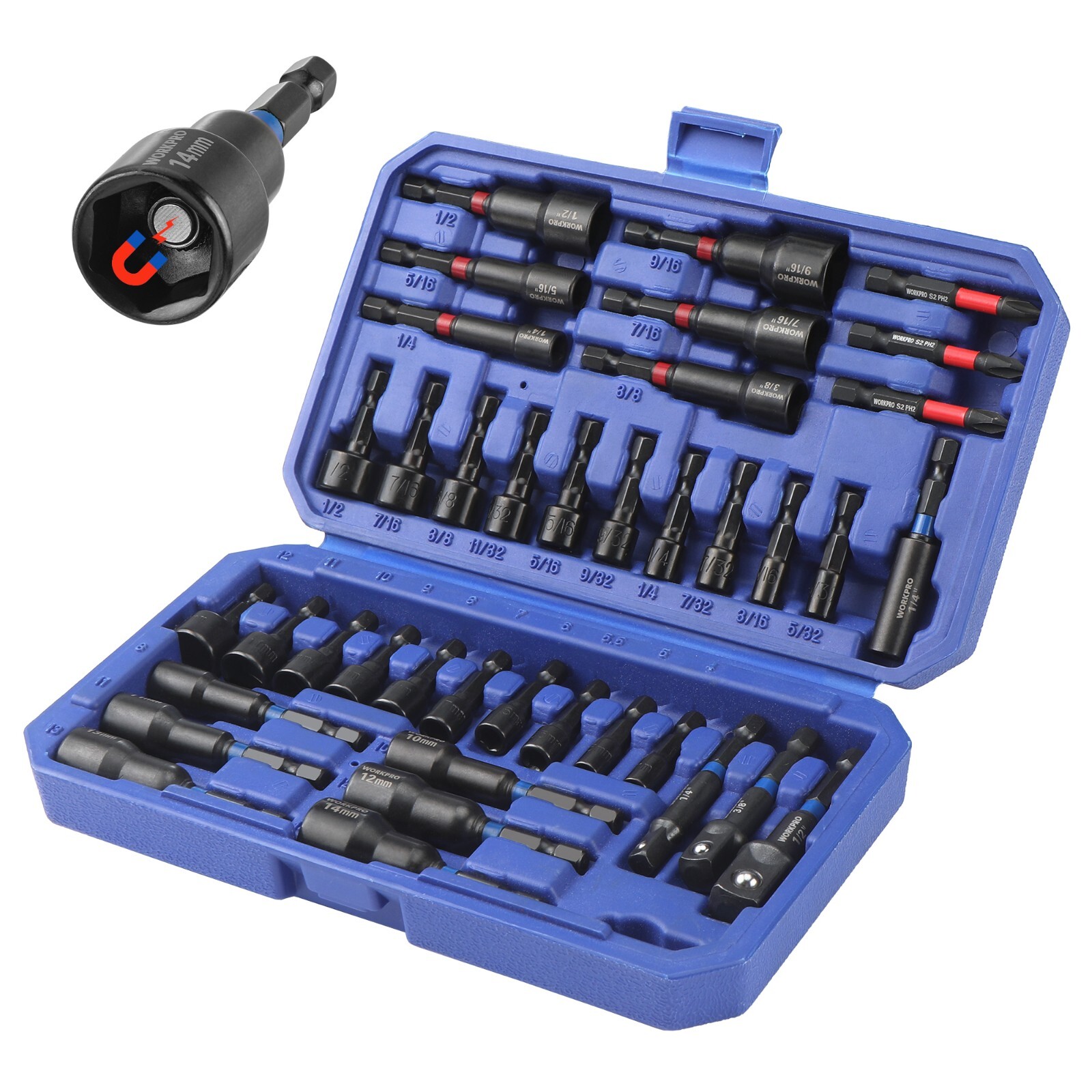WORKPRO 39-Piece Magnetic Nut Driver Set, Impact Drill Driver Bit 1/4" Hex Shank gallery