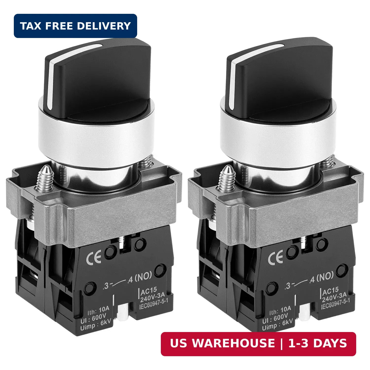 2 Pack 22mm 3 Position Maintained Selector Switch 2NO 660VAC 10A Panel Operators gallery
