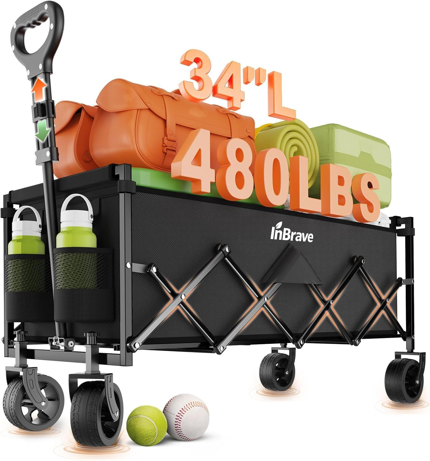 Extra Long Collapsible Wagon Cart, 480LBS Heavy Duty Utility Wagons with All-Ter gallery