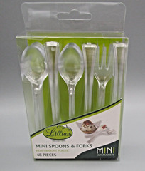 LILLIAN TABLESETTINGS~48 Pieces MINI 4.5″ Clear Plastic Spoons & Forks