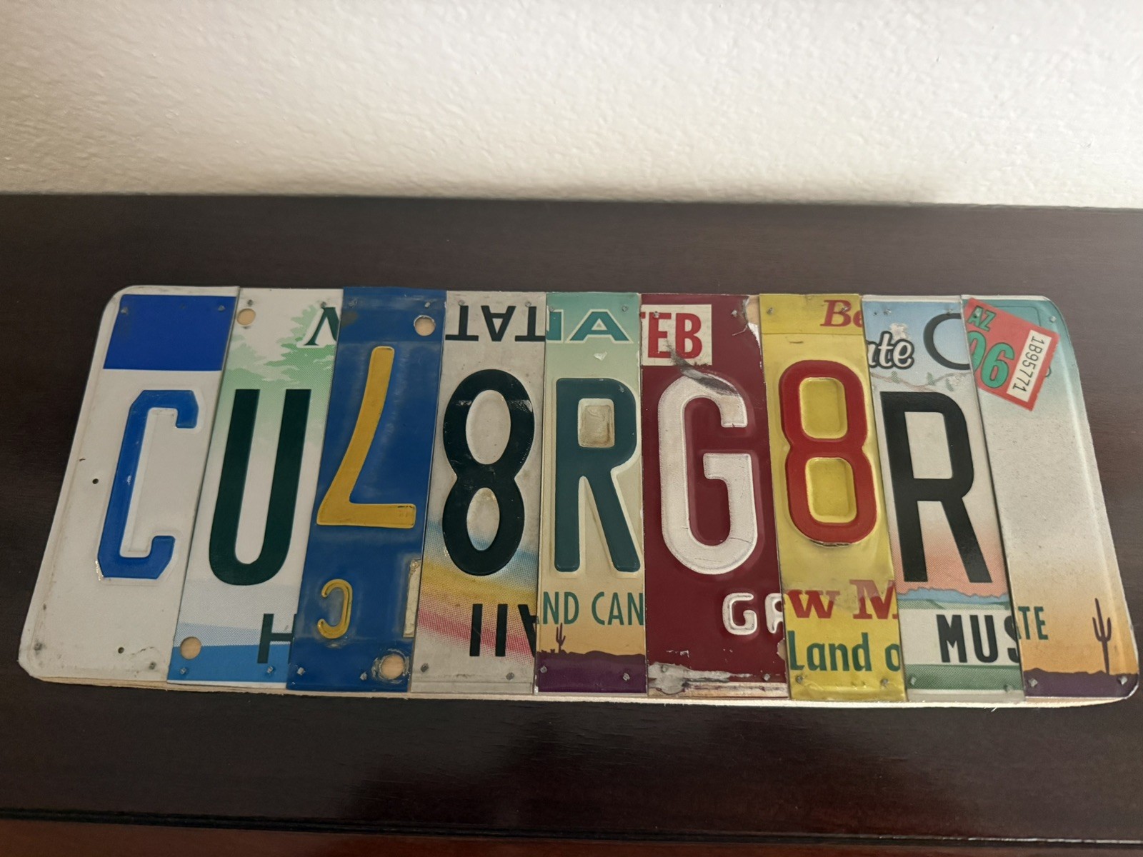 Custom License Plate Art “CUL8rG8R” Wood Mount Decor Signed By Artist One Owner gallery