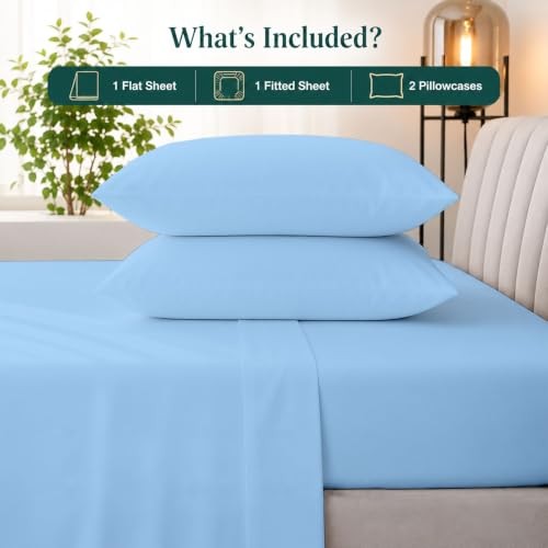 4 Piece Extra Deep Pocket Sheet Set, 100% Egyptian Queen Light Blue Solid gallery