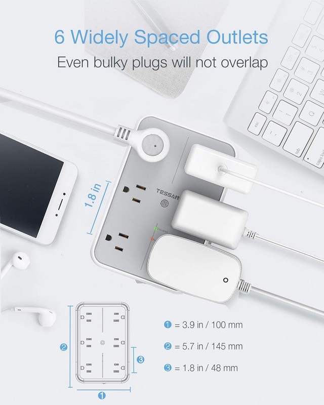 USB Wall Charger Outlet Extender Surge Protector 6 AC Outlets with 3 USB Ports gallery