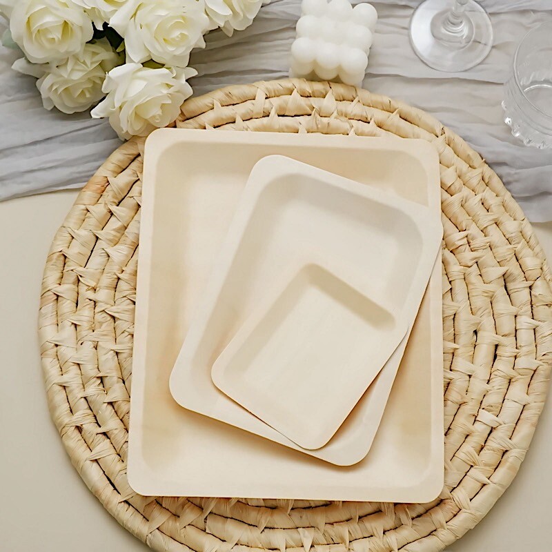 Natural Bamboo 5" x 4" Mini Rectangular Plates Wedding Home Disposable Tableware gallery