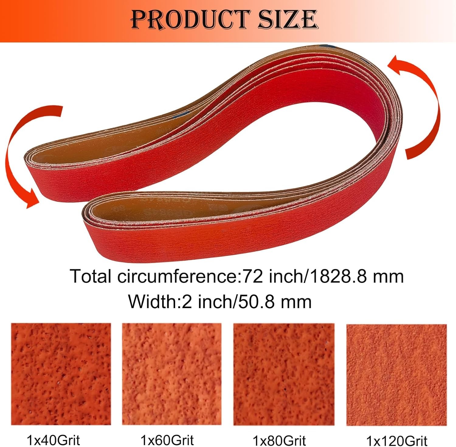 4 Pack 2 x 72 Inch Metal Grinding Ceramic Sanding Belts Kit - 40 60 2x72 in gallery