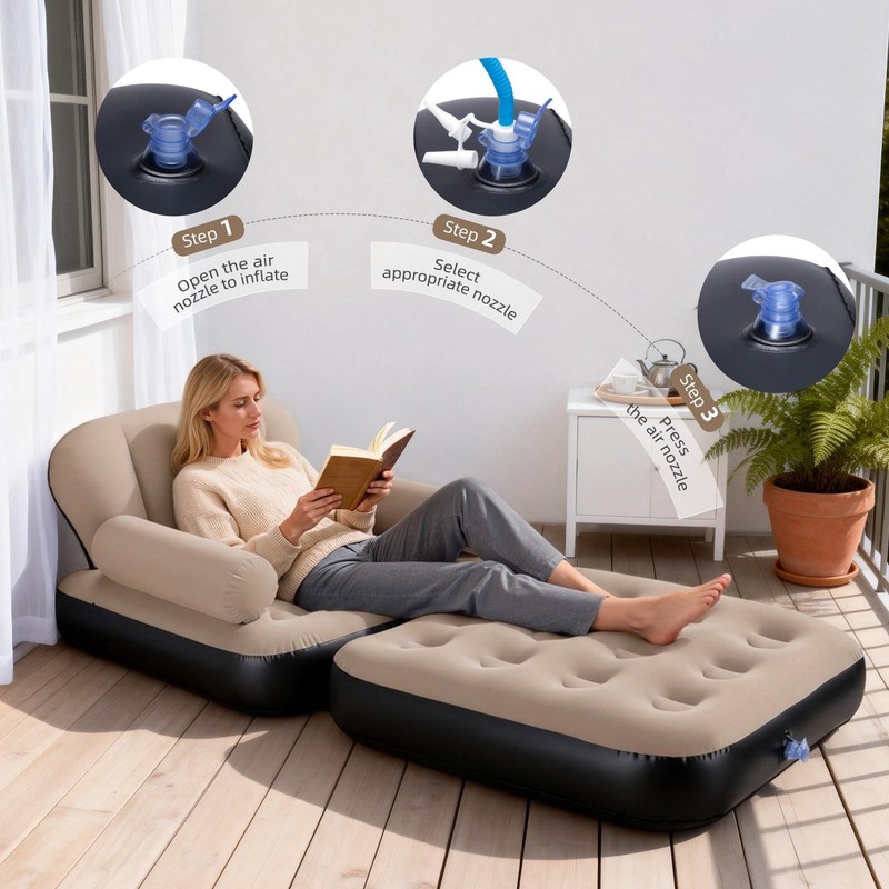 Inflatable Sofa Bed,5-in-1Foldable Thickened Flocked PVC Blow up Sofa with2Pumps gallery