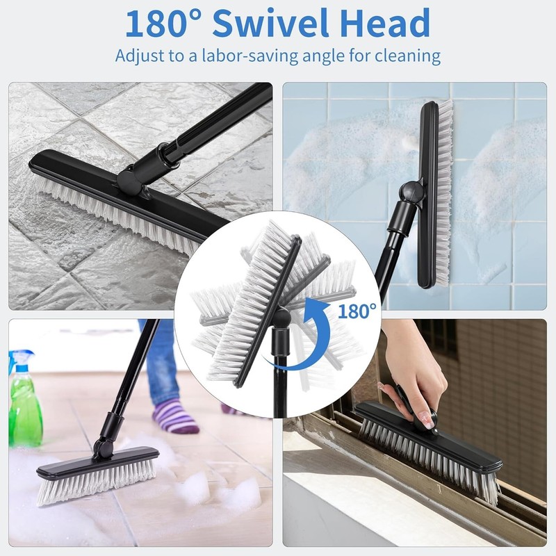 1 or 2 Pack Grout Brush with Long Handle 50 Inches, Swivel Floor Scrub Broom gallery