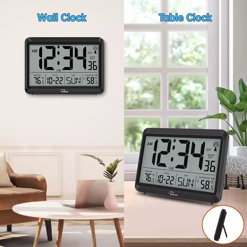 Atomic Clock With Indoor Outdoor Temperature, Self-setting Digital Wall gallery