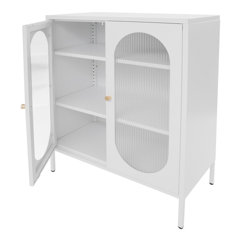 3-Tiers Accent Display Storage Cabinet W/2 Glass Door For Living Room80*40*102cm gallery