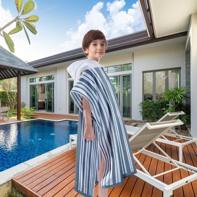 Pure Cotton Super Soft and Quick Dry Striped Poncho Robe Kids Beach Towels gallery