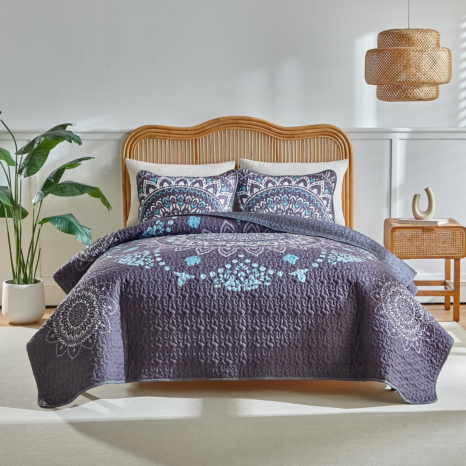 Boho Quilt Set King Size - Reversible Summer Bohemian Quilt Bedding Set, 3 Pi... gallery