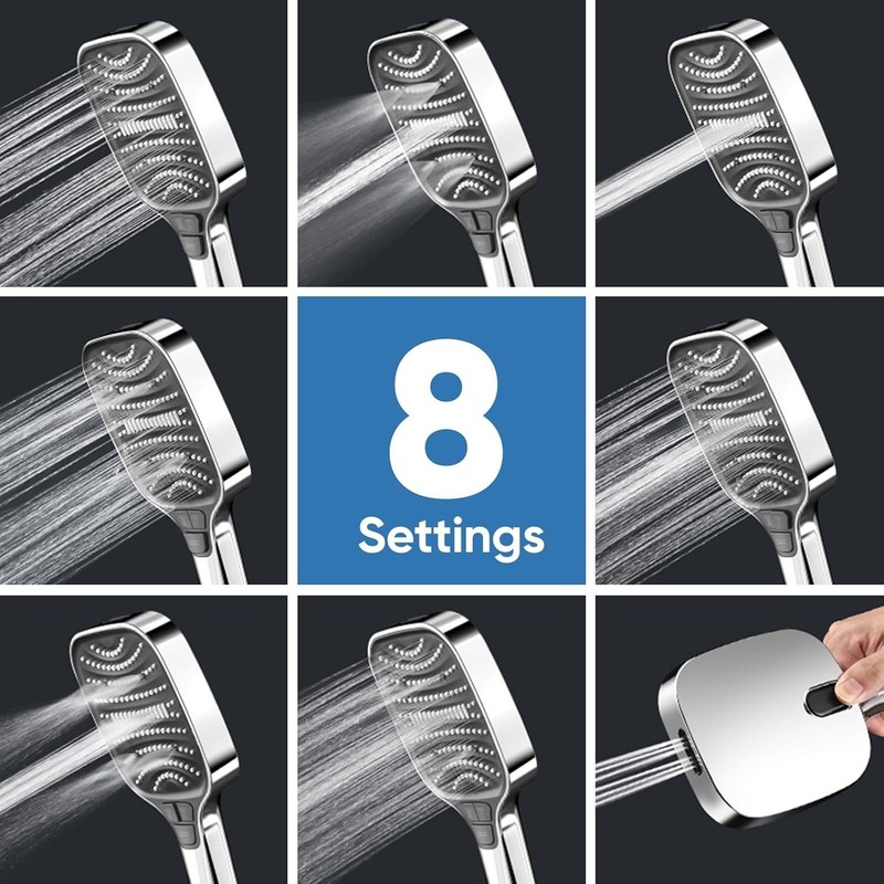 High Pressure Shower Head with Handheld,8 Modes,Heat-Resistant ABS Plastic Mater gallery