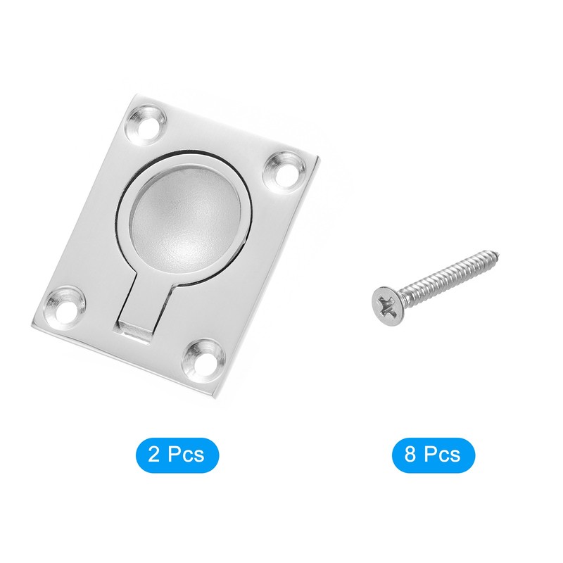 Flush Ring Pull Handle, 2Pcs - 316 Stainless Steel Square Recessed Door Pull gallery
