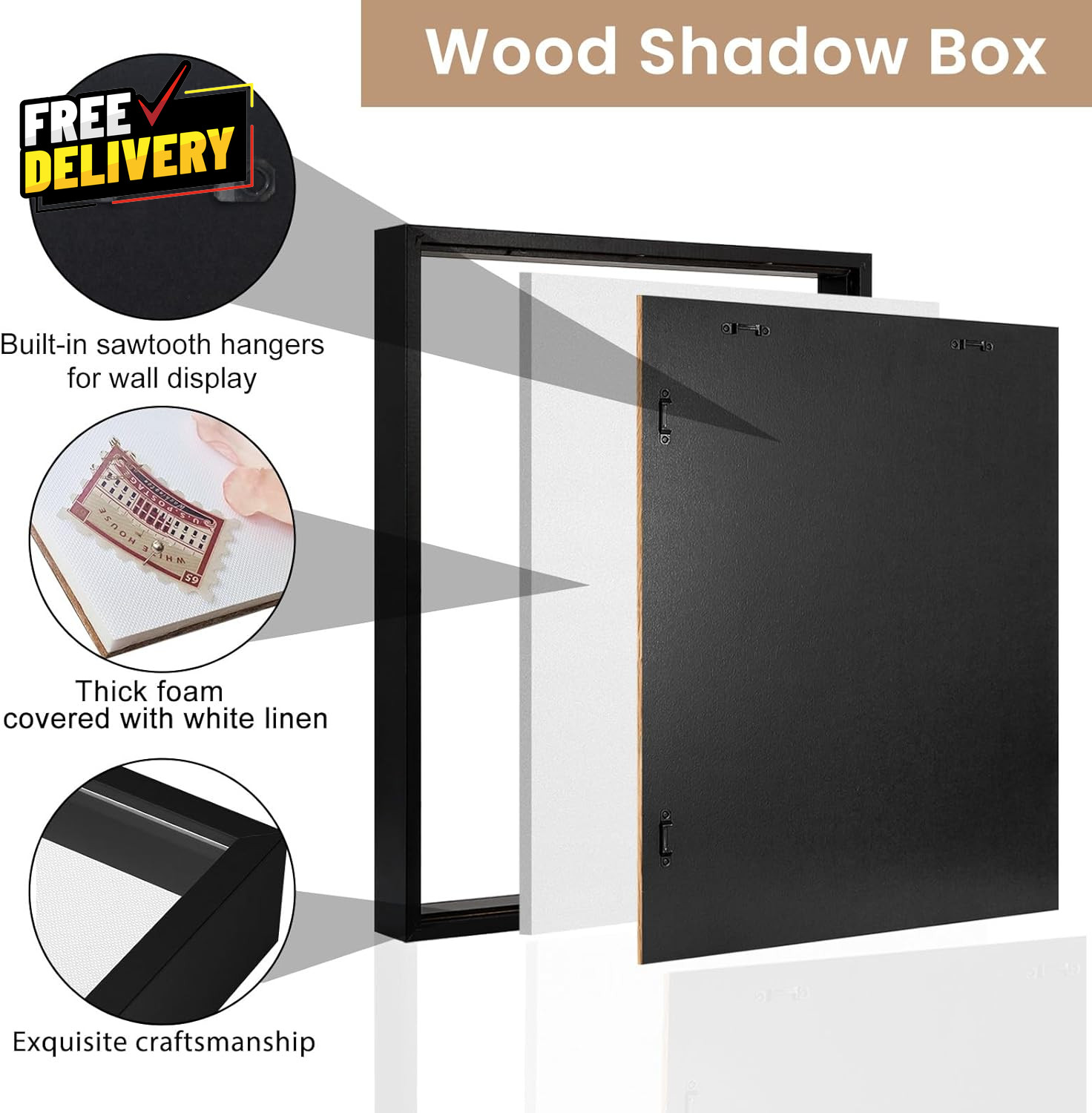 16x20 Large Shadow Box Frame Jersey Display Case Linen Back Black gallery