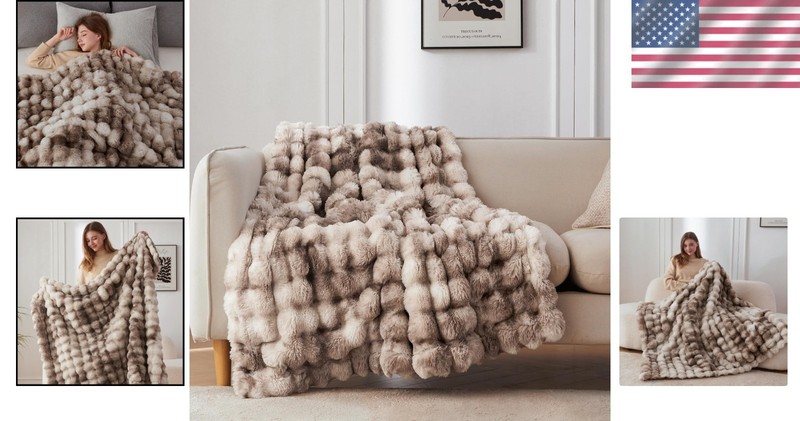Machine Washable Faux Fur Throw Blanket 50x60, Tie Dye Brown - Easy Care Luxury gallery