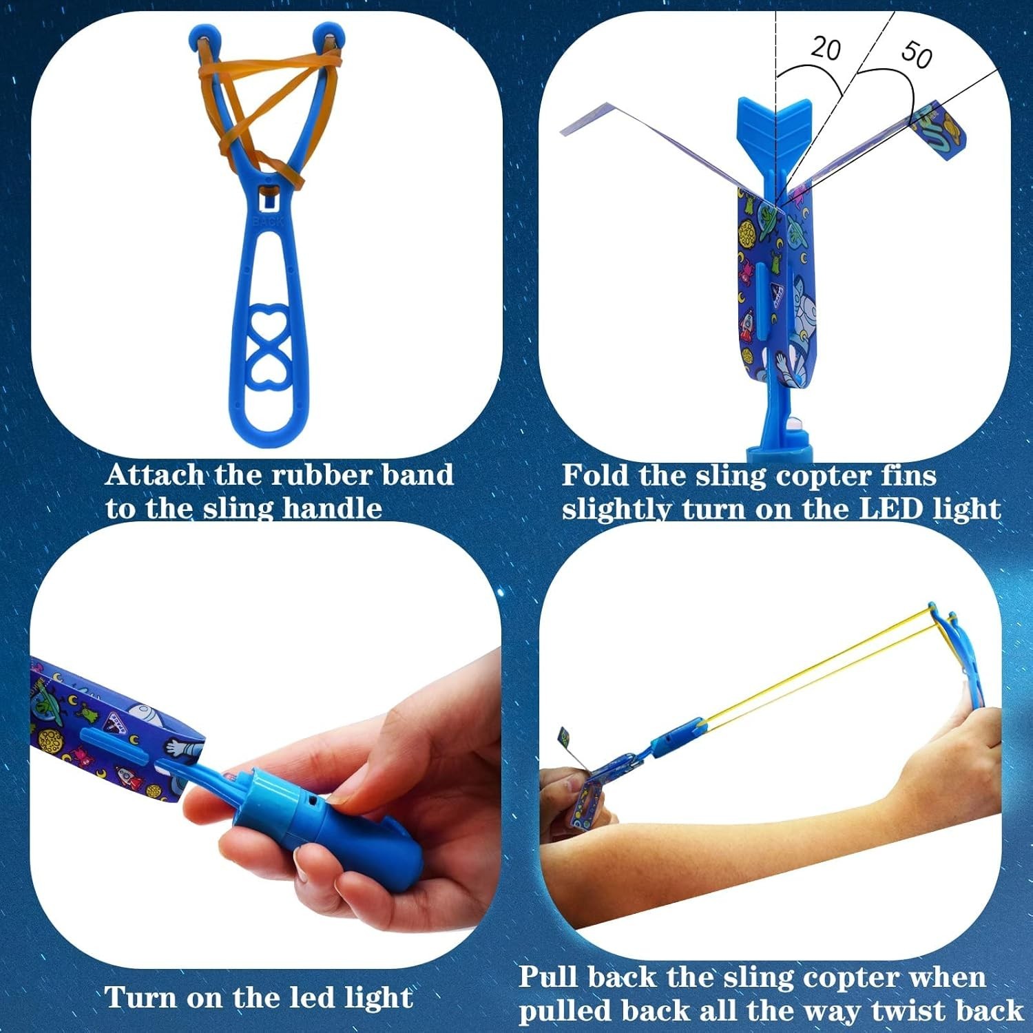 Rocket Slingshot Flying Toys with LED Lights - 12 Pcs Kids Outdoor Game with gallery