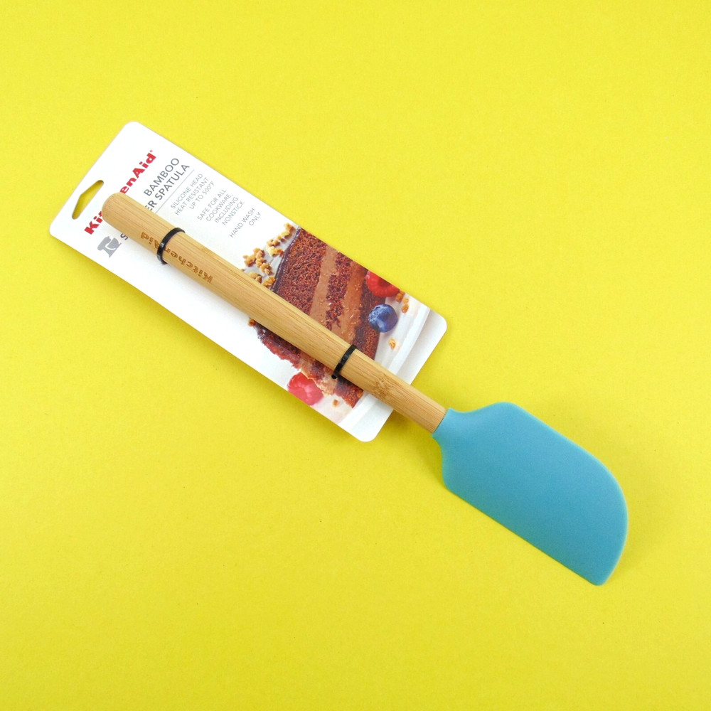 KitchenAid Spatula Scraper Tool Bamboo Handle Silicone Frosting Applicator Aqua