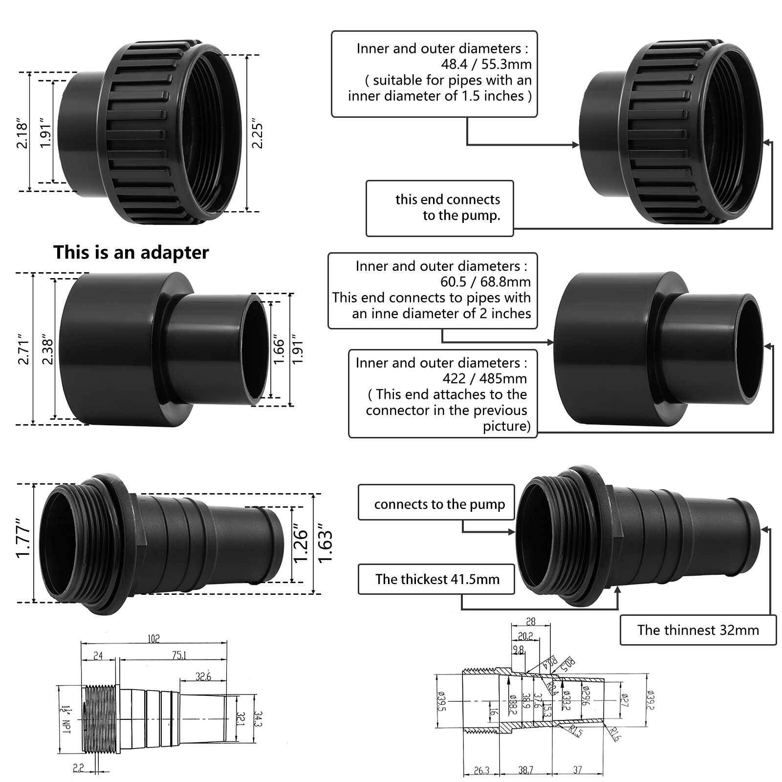 2Pcs Pool PVC Fitting Tube Fitting Adapter Hose Connector For Swimming Pool Pump gallery