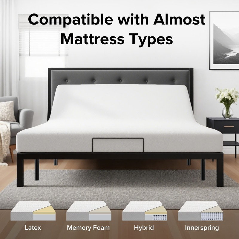 Queen Adjustable Bed Frame W/ Massage Head Foot Incline Wireless Remote Dual USB gallery