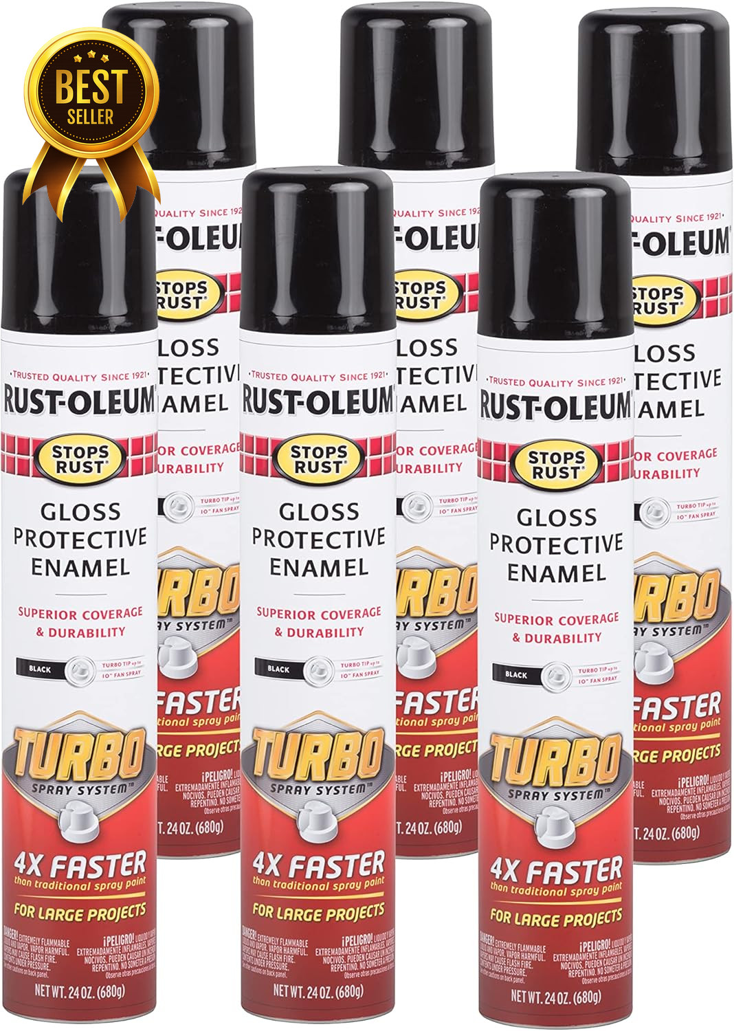 6 Pack Stops Rust Turbo Spray Paint 24oz Gloss Black Fast Coverage Aerosol gallery