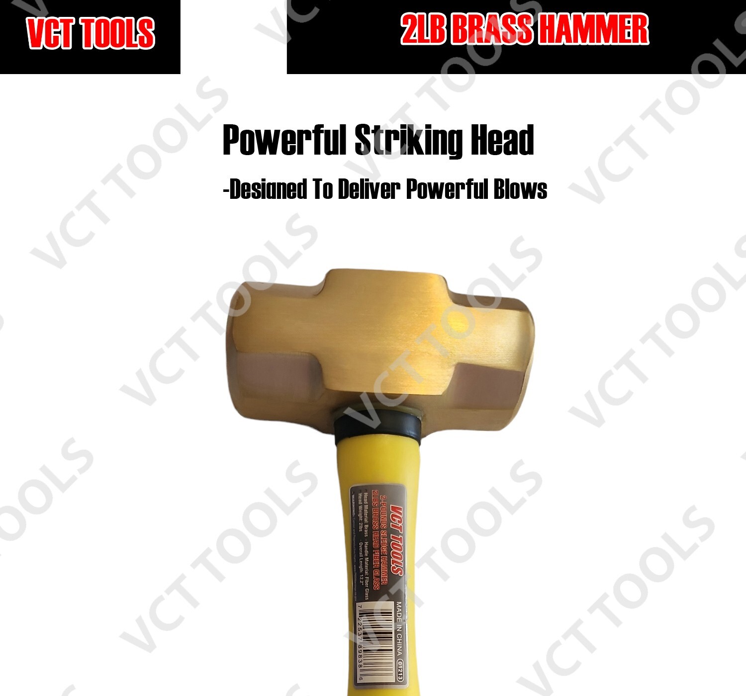 2 Pound Solid Brass Hammer with Hickory Wood Handle Non Marring Non Sparking 2lb gallery