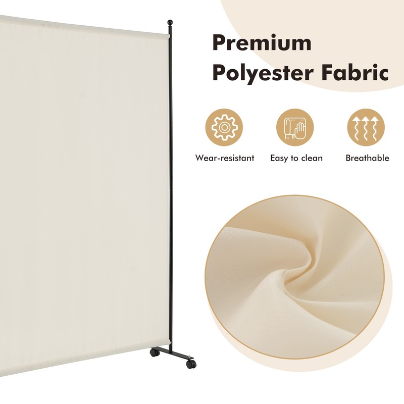6FT Single Panel Room Divider w/ Wheels Rolling Fabric Partition Privacy Screen gallery