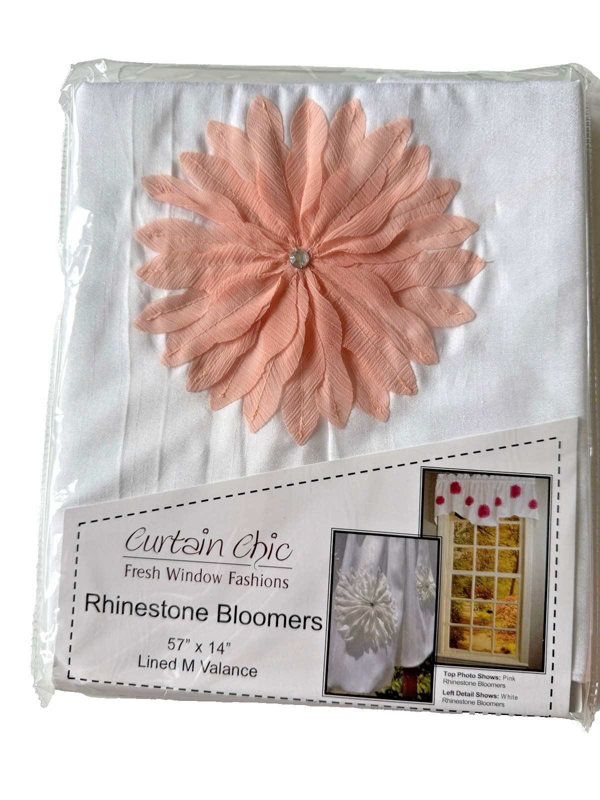 Curtain Chic Rhinestone Bloomers Lined Valance Peach White 57X 14” Laser Cut gallery