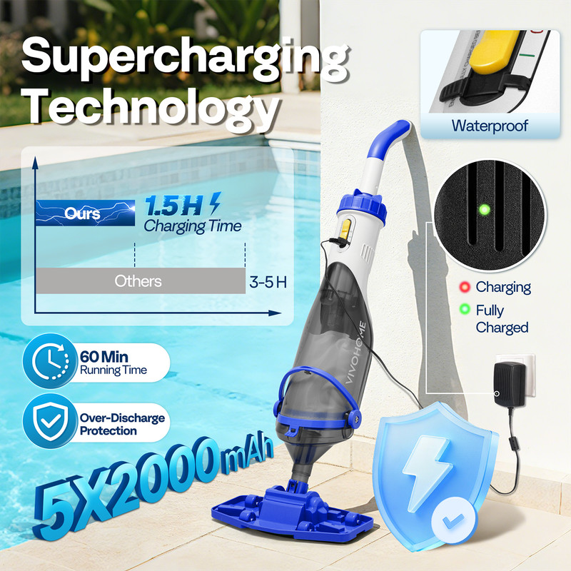 Cordless Pool Vacuum with Telescopic & Extension Poles 9.12ft, 18.5 GPM Suction gallery