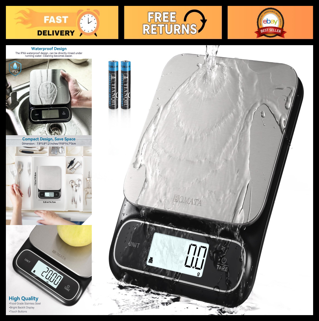 Waterproof Digital Kitchen Scale, 0.1g Precision, 11lbs Capacity, Stainless Stee gallery