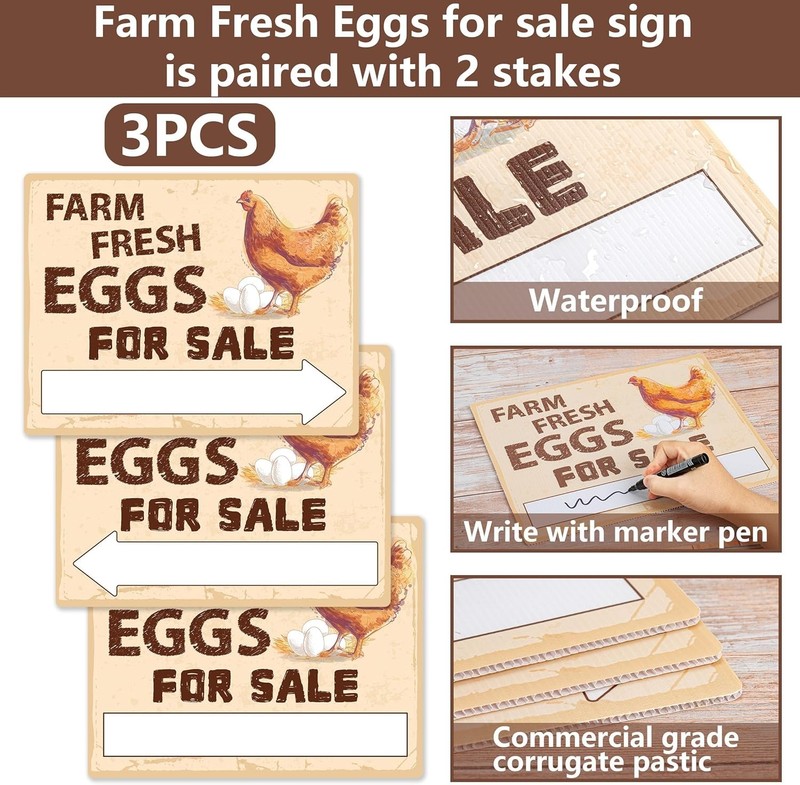 3Pcs Double Sided Farm Fresh Eggs Sign Eggs for Sale Sign Corrugated Plastic Fre gallery