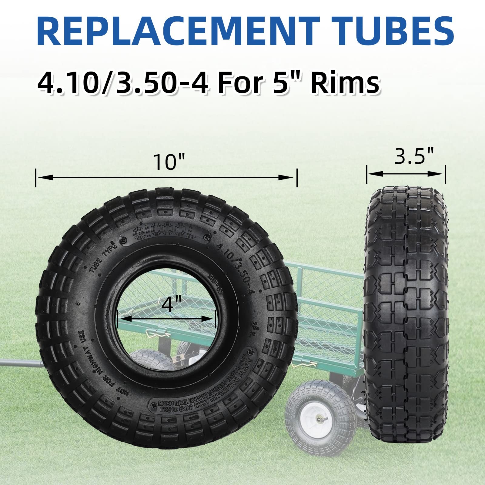 GICOOL 4.10/3.50-4 Replacement Tire and Inner Tube Set, 2 Pack, 10" Heavy Dut... gallery