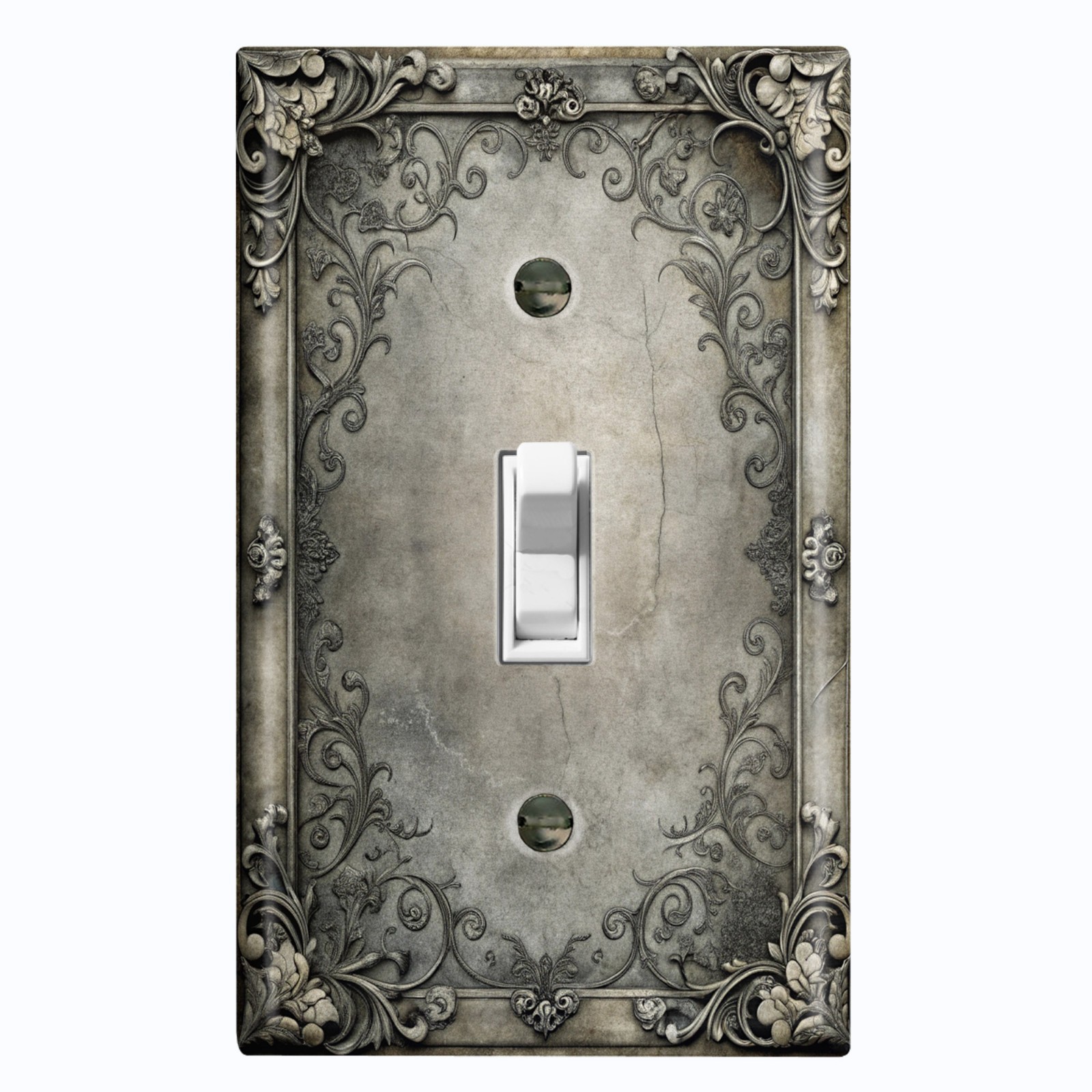 Metal Light Switch Outlet Cover Wall Plate Faded Rustic Grey Floral Frame FME109 gallery