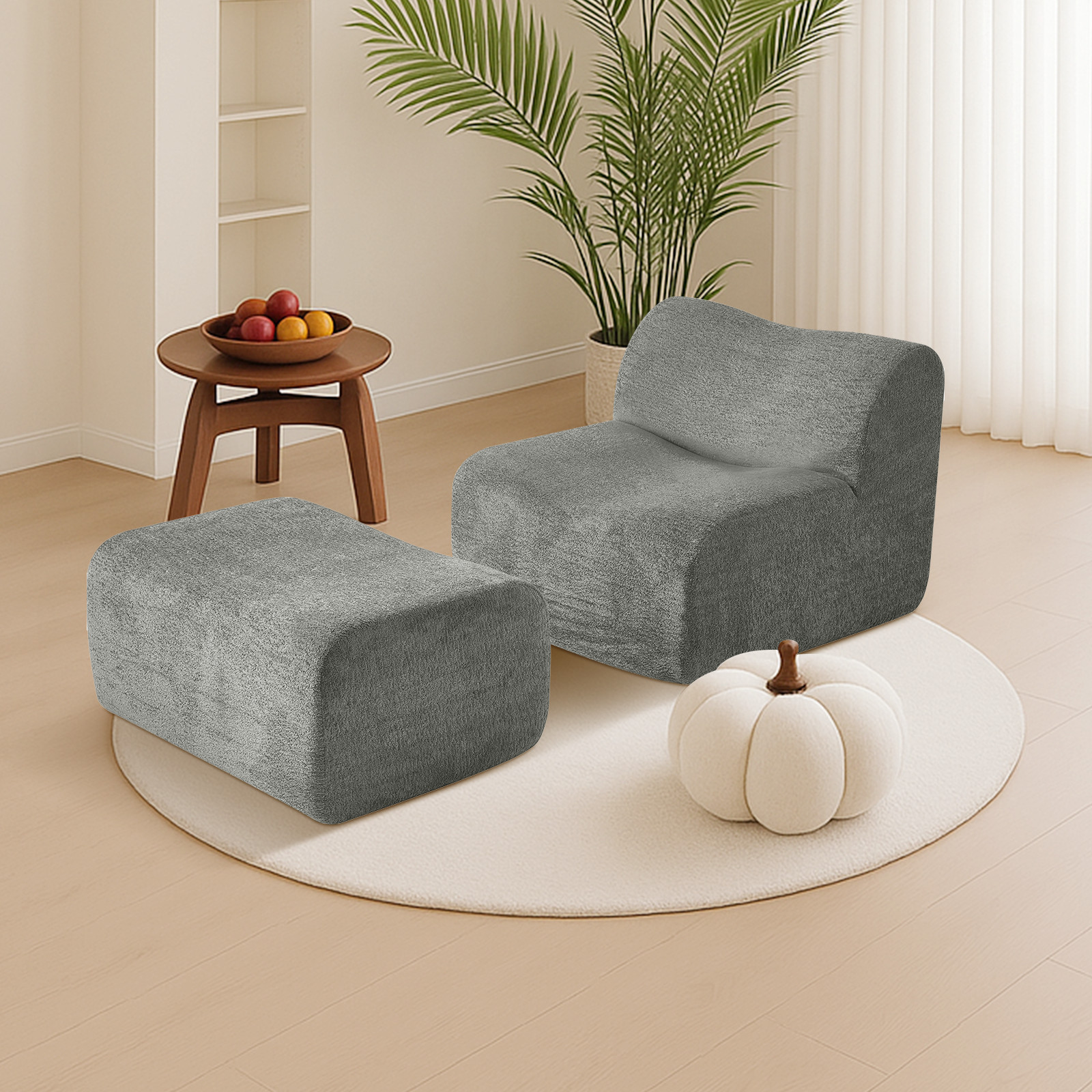 Velvet Single Foam Compression Sofa Couch Lounge Chair with Ottoman & Pillow gallery