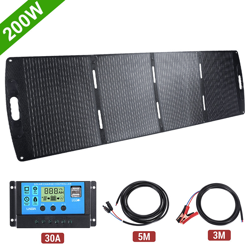 LINEBA 100W 200W Solar Panel Kit 12V Foldable Portable Suitcase Mono Camping RV gallery