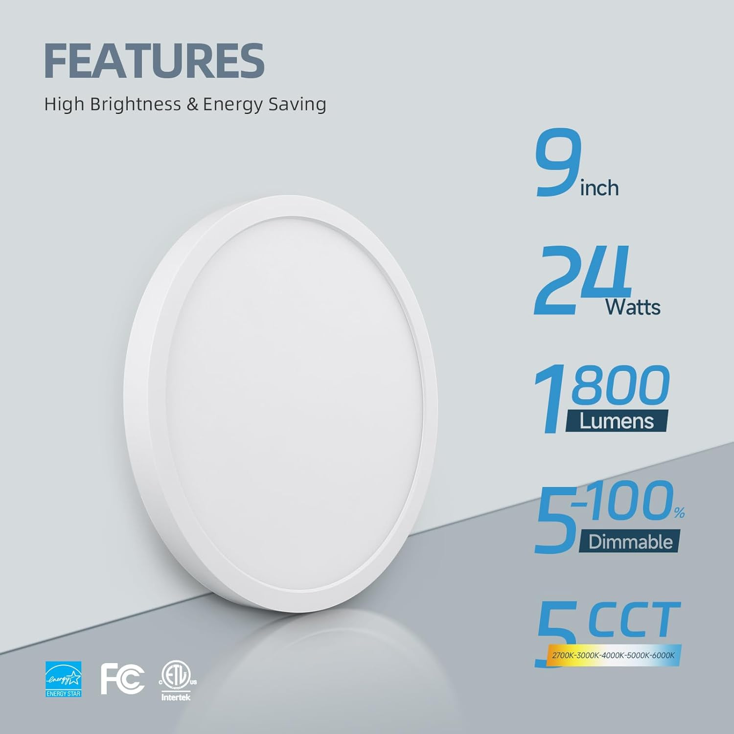 9 Inch Flush Mount Ceiling Light 5 Color Temperatures Selectable 24W Dimmable gallery