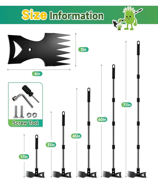 71in Weed Puller Tool with Long Handle, 2 in 1 Heavy Duty Garden Hoe and Hand... gallery