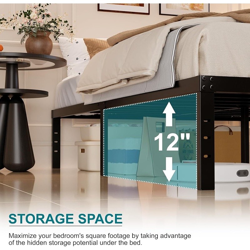Metal Bed Frame Squeak Resistant Multi Angle Support Easy Assembly Storage New gallery
