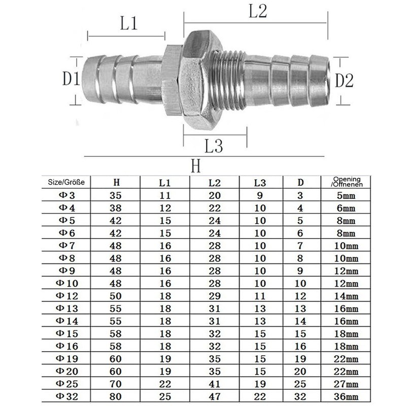 Bulkhead Barb Fitting Stainless Barbed Hose Tail Connector Tube Coupler Adapter gallery