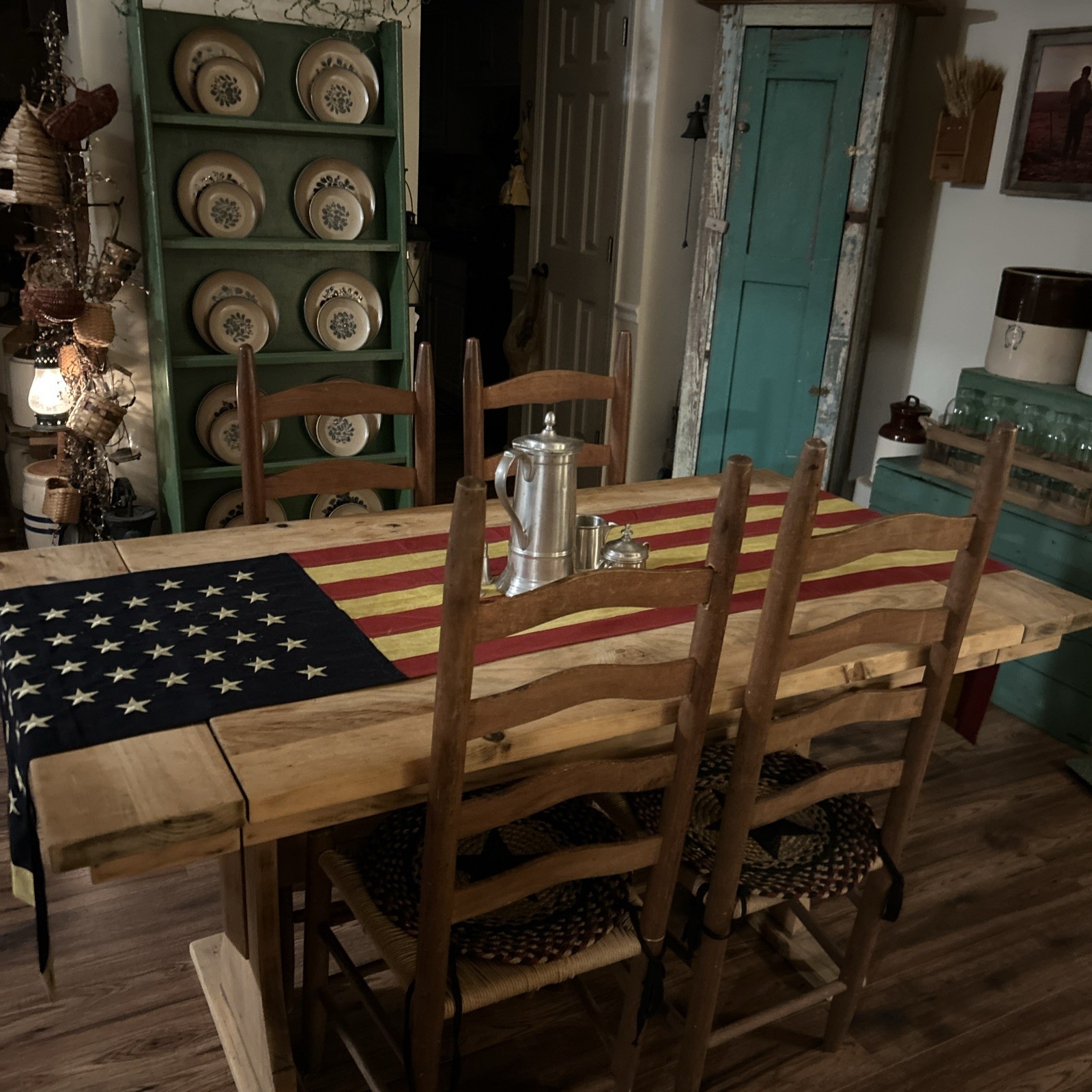 Primitive AMERICANA PATRIOTIC FLAG TABLE RUNNER/Swag 💯 Cotton gallery