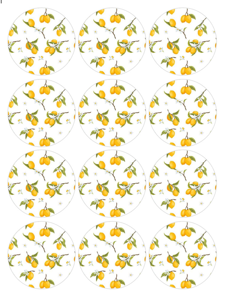 12 count Lemon Edible Image rounds, Wafer paper, pre cut choose sz